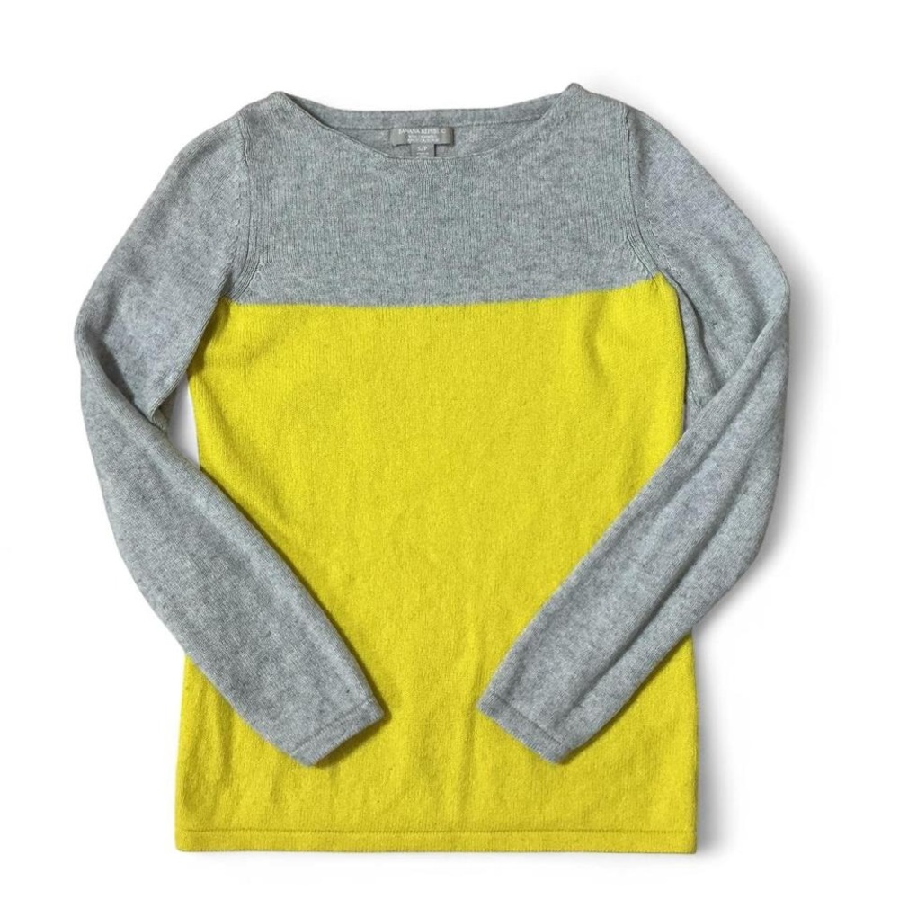 Banana Republic Gray Yellow Colorblock Wool Cashmere‎ Sweater Womens Small S/P